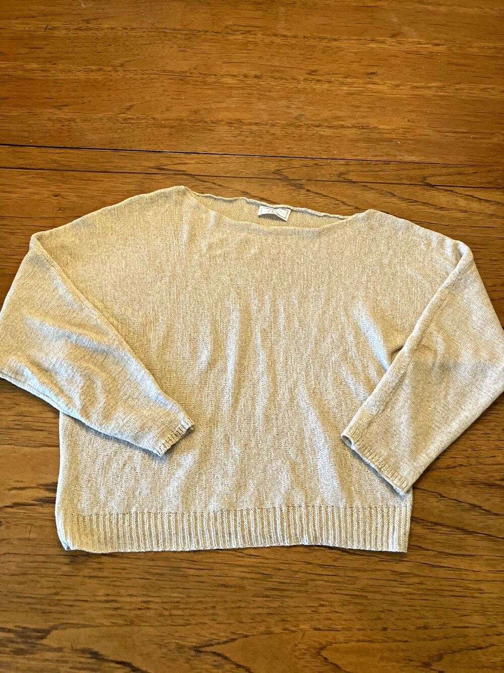 Sage The Label Women's Beige Solid Knit Crew Neck 3/4 Sleeve Pullover Sweater M